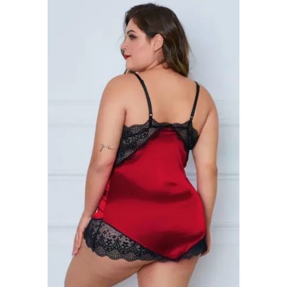 Lingerie Plus Size Sexy Lace Satin Slip With Thong Panty Plus Size Red NEW - Picture 7 of 14